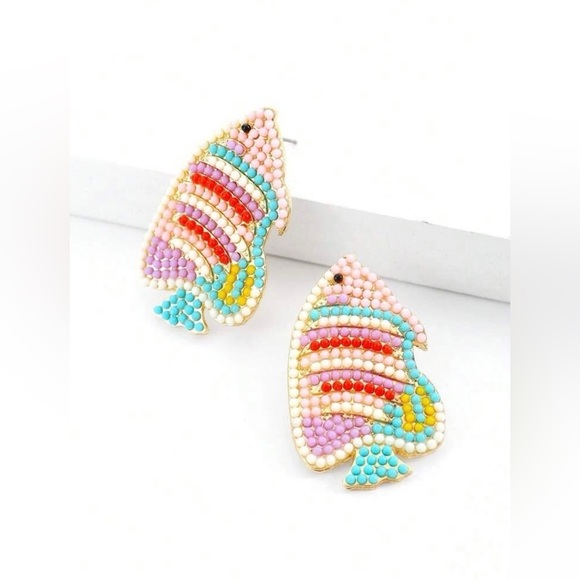 Colorful Beaded Fish Earrings - Picture 3 of 3
